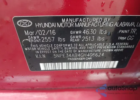 2016 Hyundai Sonata Sport 2.0T from USA, damaged, VIN 5NPE34AB4GH406624
